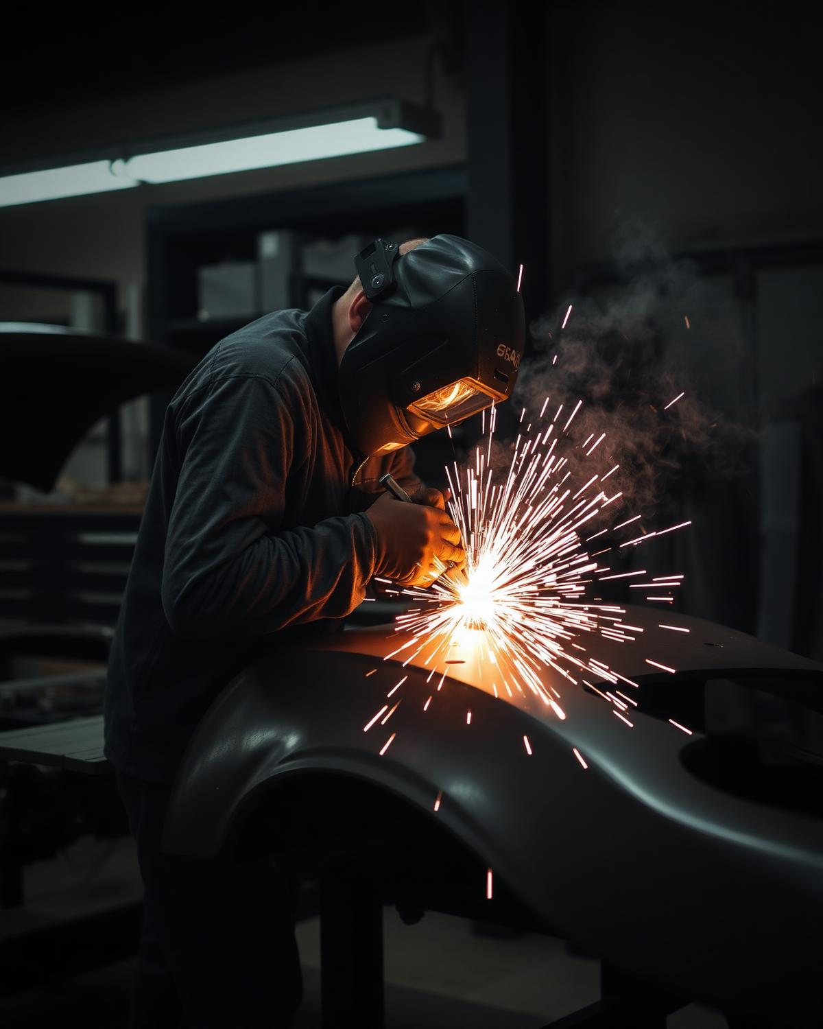ZFIT in-house welder fabricating custom automotive body panel